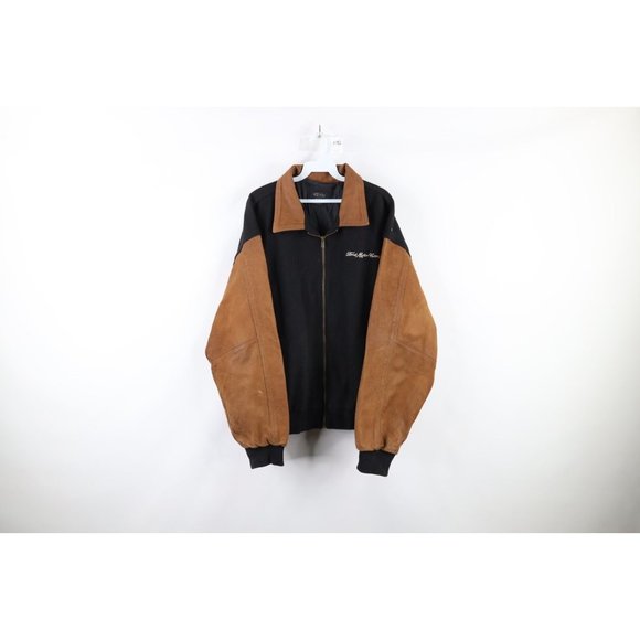 Vintage 90s Ford Motor Company Mens XL Distressed Wool Leather Varsity Jacket